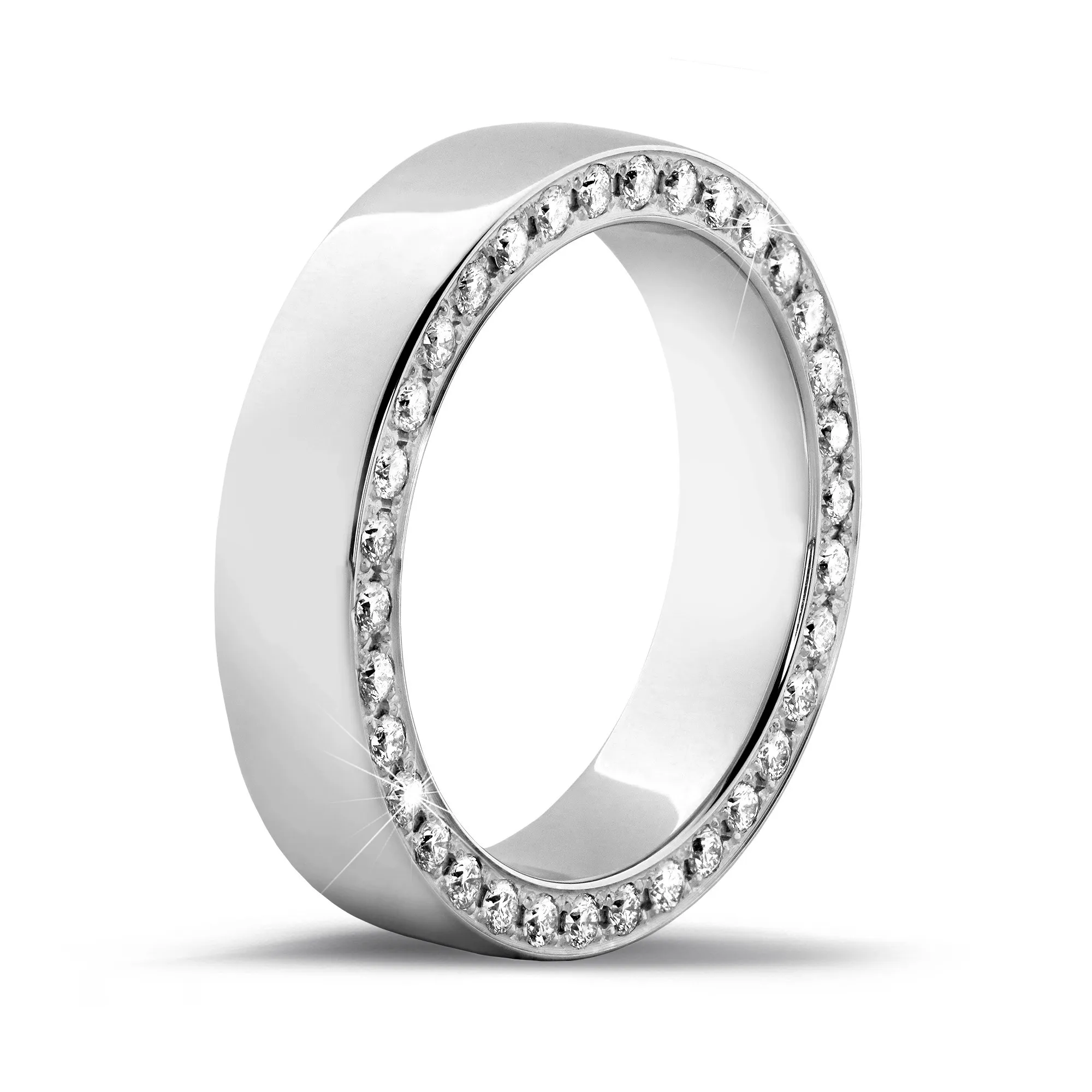 0.70 quilates anillo ancho en platino con diamantes laterales redondos 