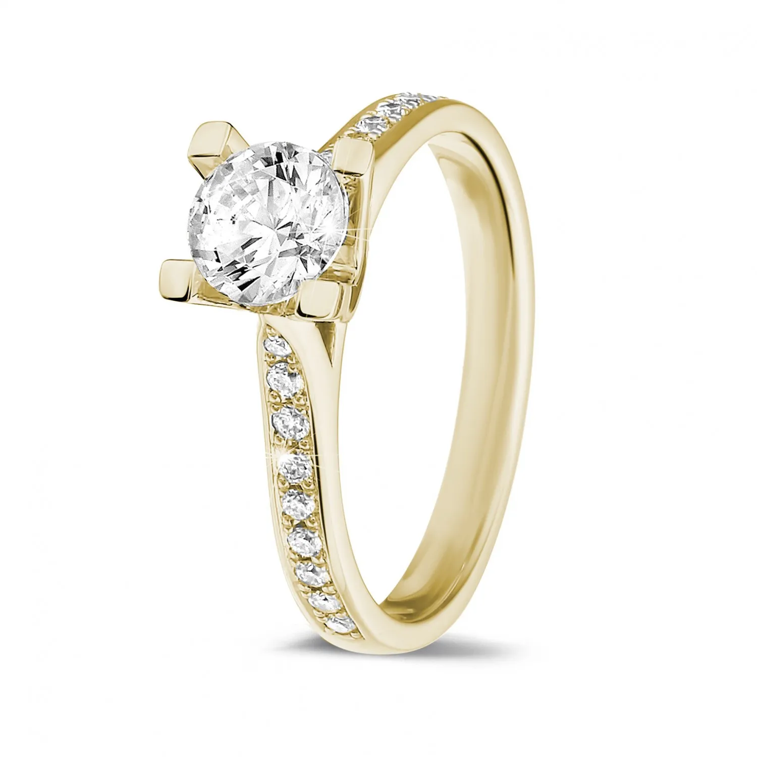 0.70 quilates anillo solitario diamante en oro amarillo con diamantes en los lados 