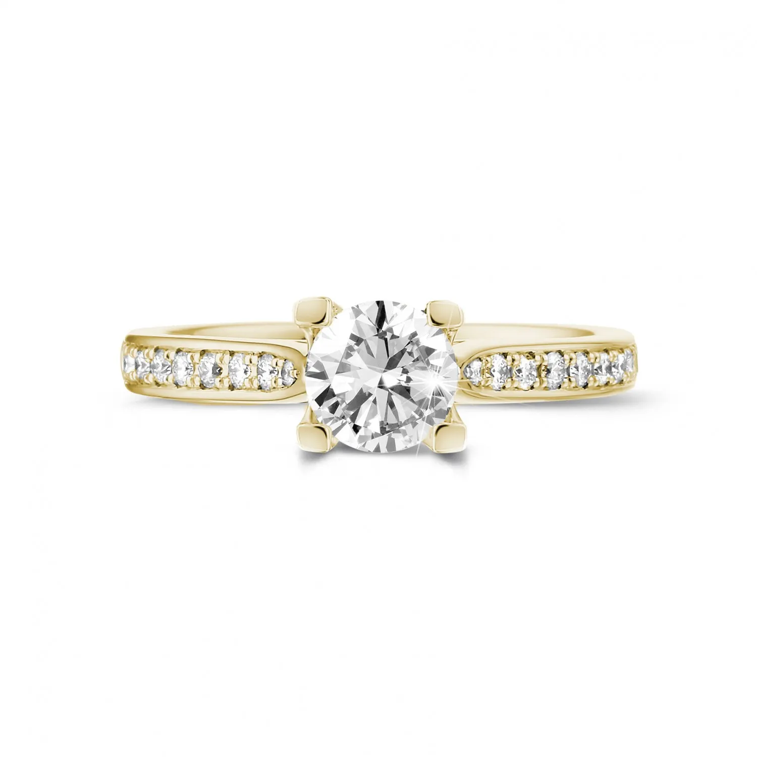 0.70 quilates anillo solitario diamante en oro amarillo con diamantes en los lados 