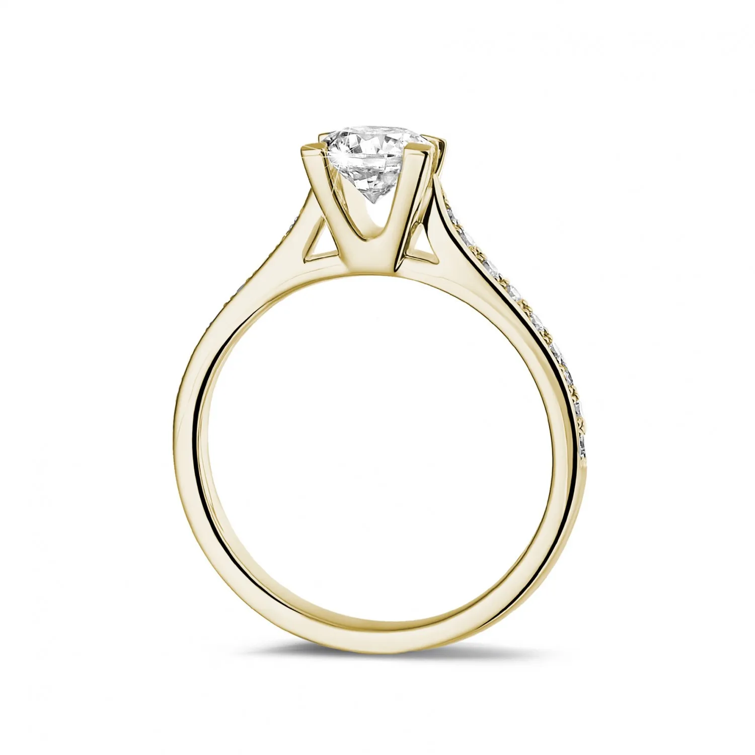 0.70 quilates anillo solitario diamante en oro amarillo con diamantes en los lados 