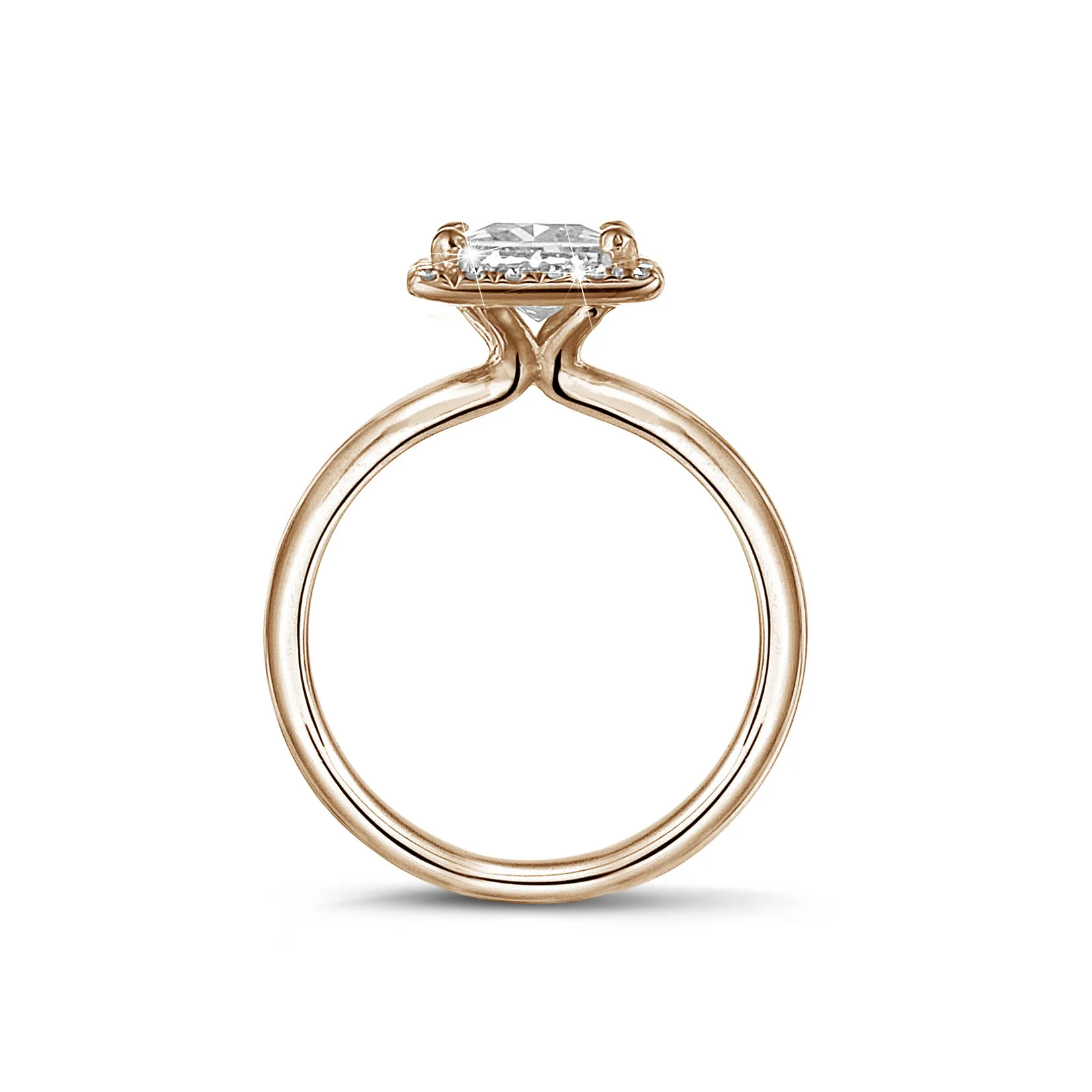0.70 quilates halo anillo solitario diamante princesa en oro rojo con diamantes redondos 