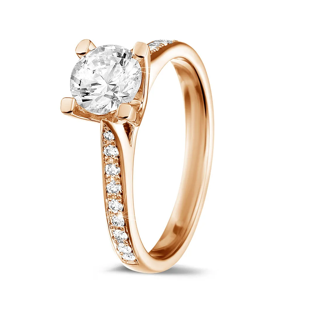 1.00 quilates anillo solitario diamante en oro rojo con diamantes en los lados 