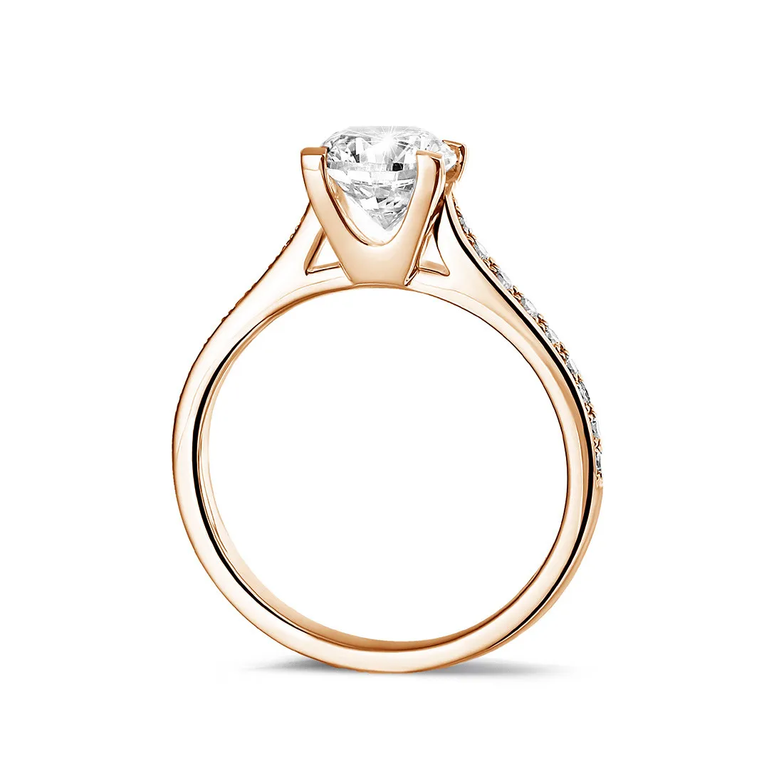 1.00 quilates anillo solitario diamante en oro rojo con diamantes en los lados 