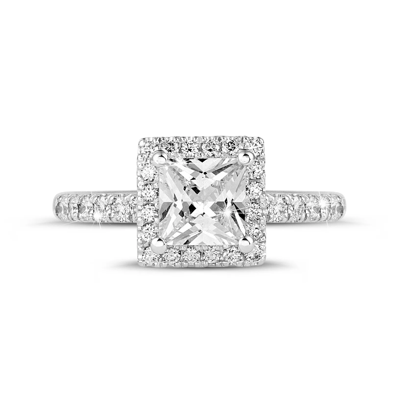 1.00 quilateshalo anillo solitario diamante princesa en oro blanco con diamantes redondos 