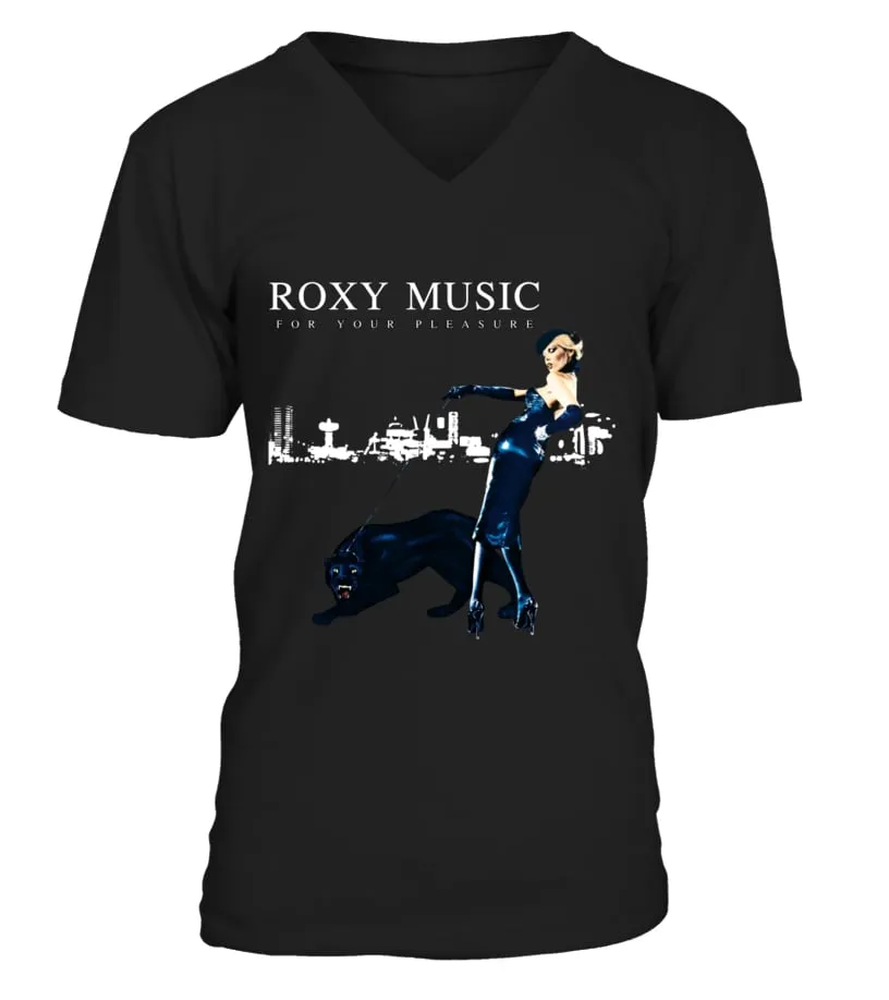 100GLR005. ROXY MUSIC  FOR YOUR PLEASURE (1973) BK CAMISETA CUELLO EN V UNISEX