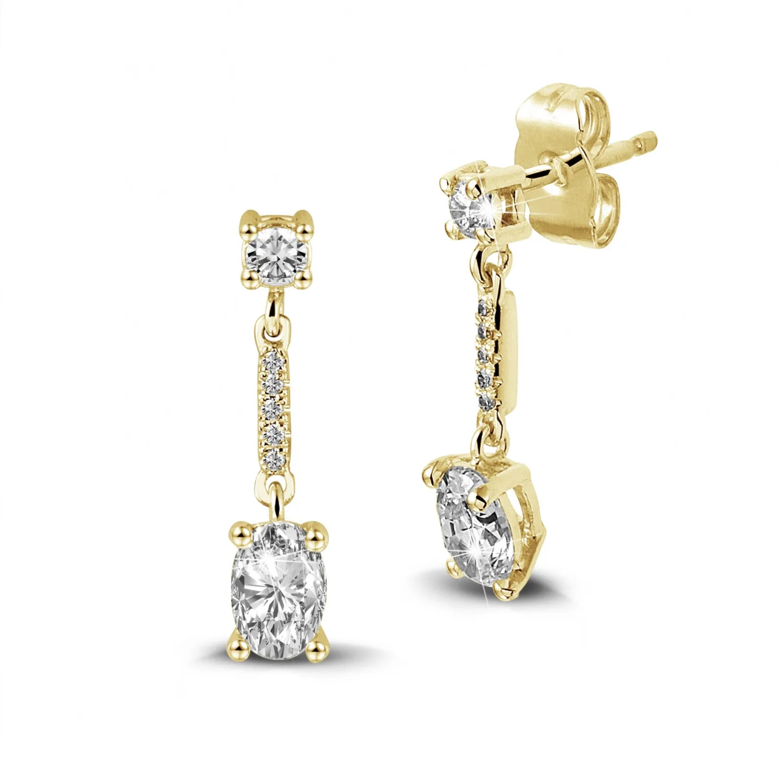 1.04 quilates pendientes en oro amarillo con diamantes ovalados 