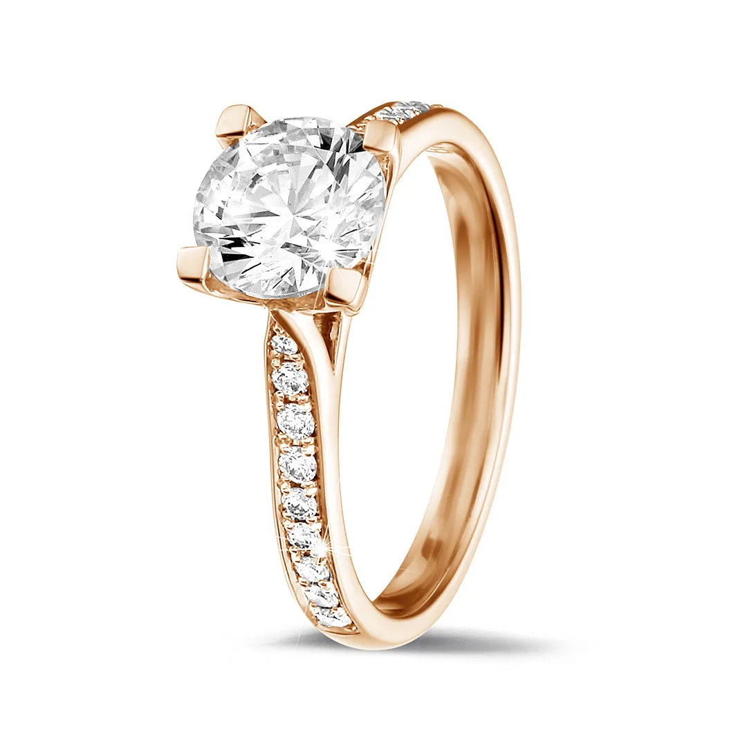1.25 quilates anillo solitario diamante en oro rojo con diamantes en los lados 