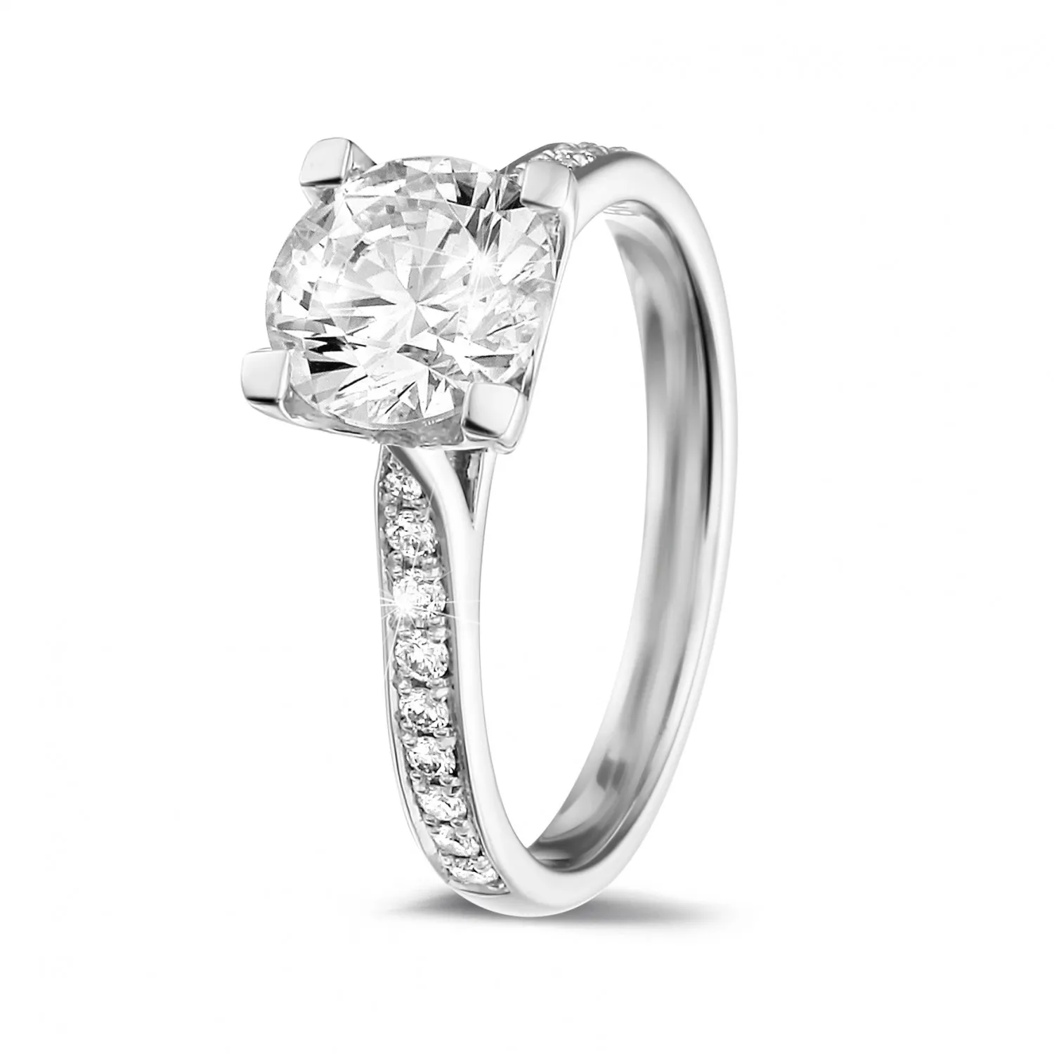 1.50 quilates anillo solitario diamante en oro blanco con diamantes en los lados 
