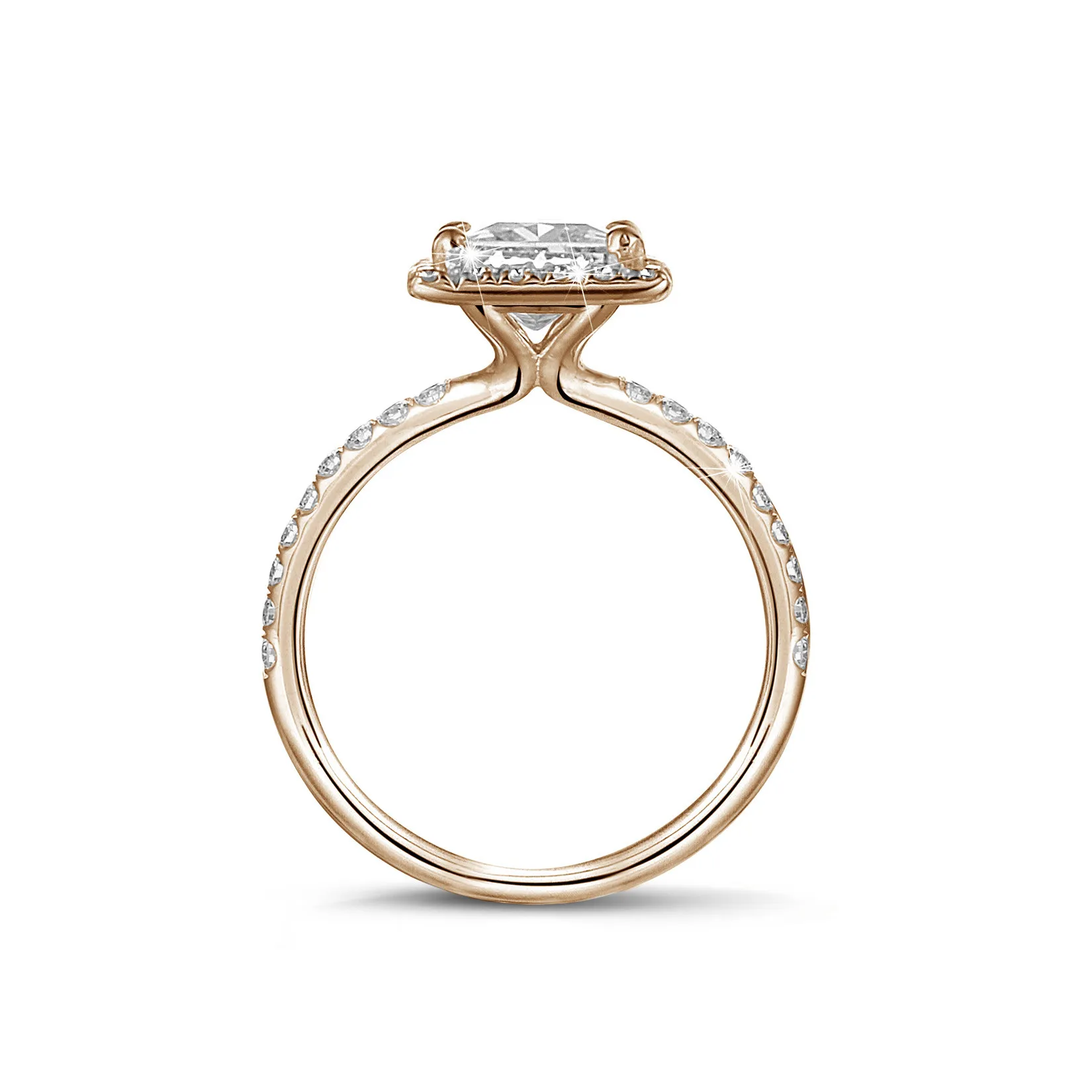 1.50 quilateshalo anillo solitario diamante princesa en oro rojo con diamantes redondos 