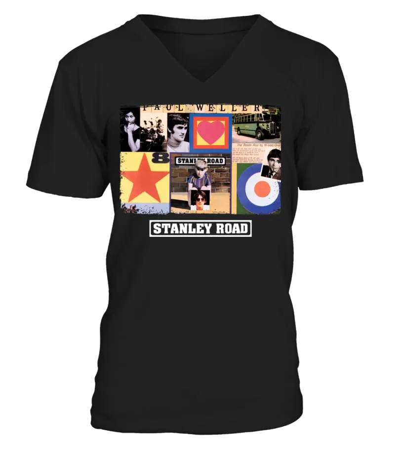2 SIDES VINTAGE PAUL WELLER STANLEY ROAD ROCK PUNK MOD TOUR CONCERT PROMO BK Camiseta cuello en V Unisex