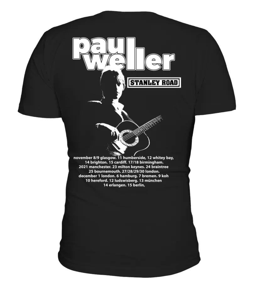 2 SIDES VINTAGE PAUL WELLER STANLEY ROAD ROCK PUNK MOD TOUR CONCERT PROMO BK Camiseta cuello en V Unisex