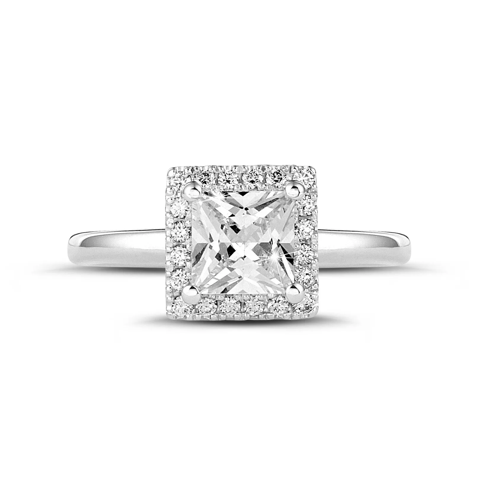 2.00 quilateshalo anillo solitario diamante princesa en oro blanco con diamantes redondos 