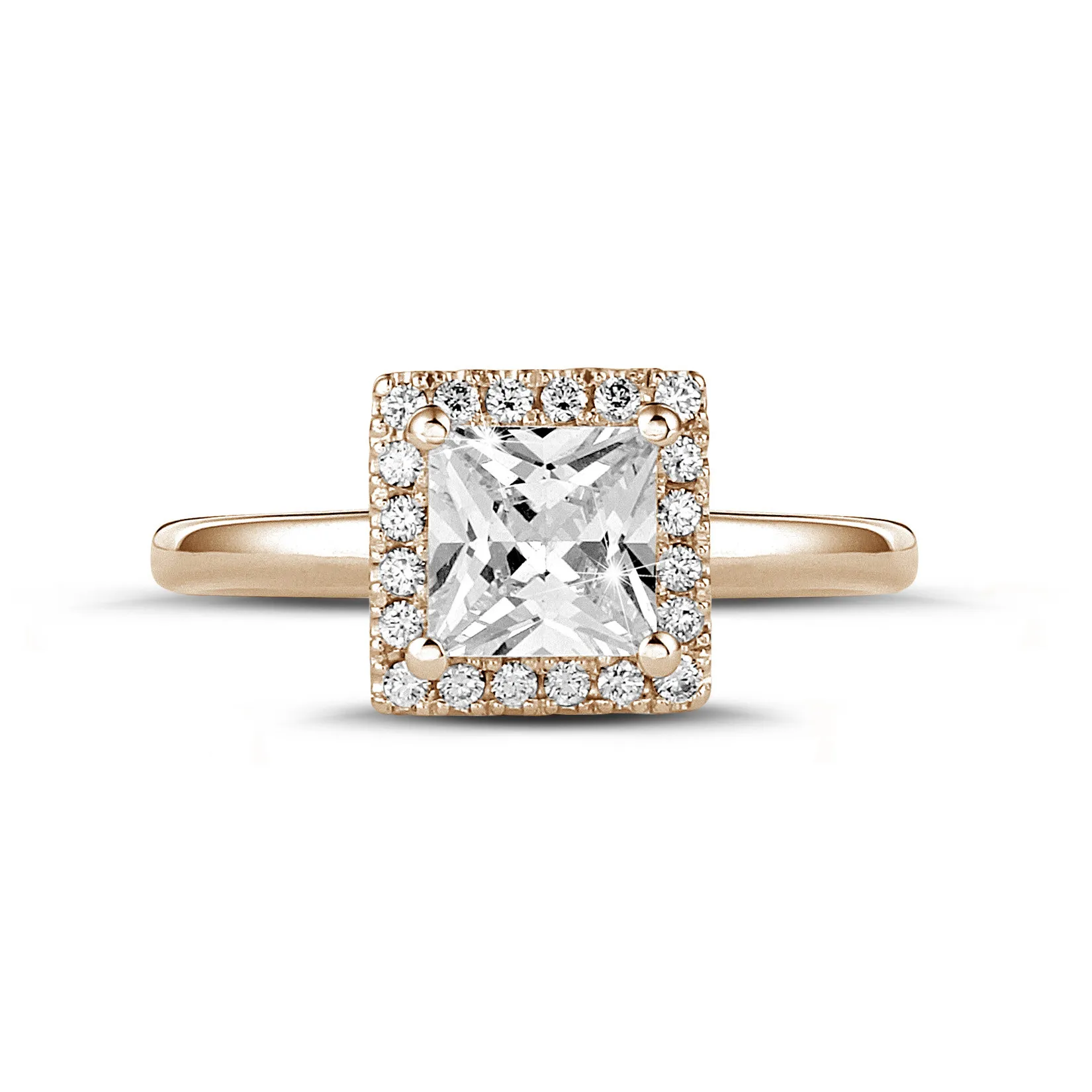 2.00 quilateshalo anillo solitario diamante princesa en oro rojo con diamantes redondos 