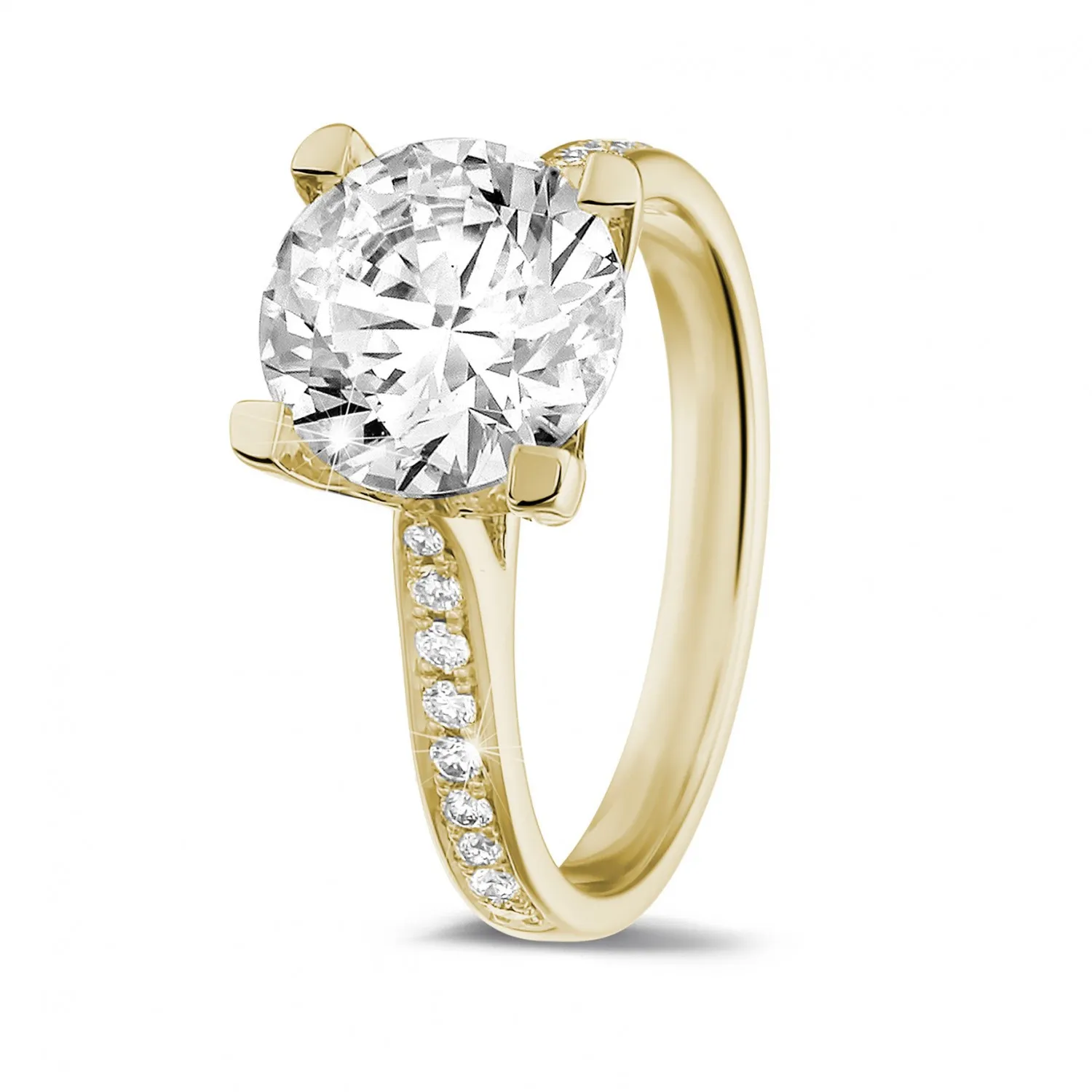 2.50 quilates anillo solitario diamante en oro amarillo con diamantes en los lados 