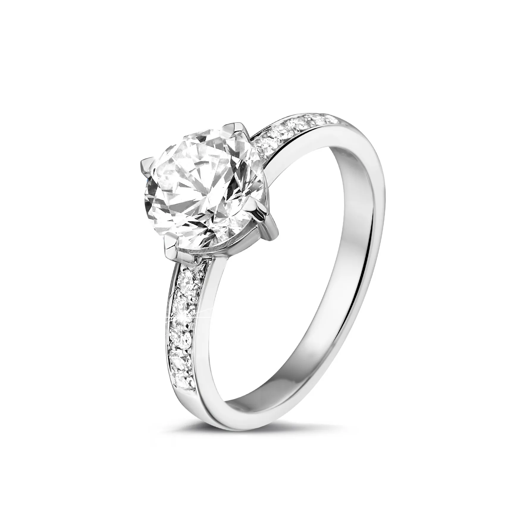 2.50 quilates anillo solitario diamante en platino con diamantes en los lados 