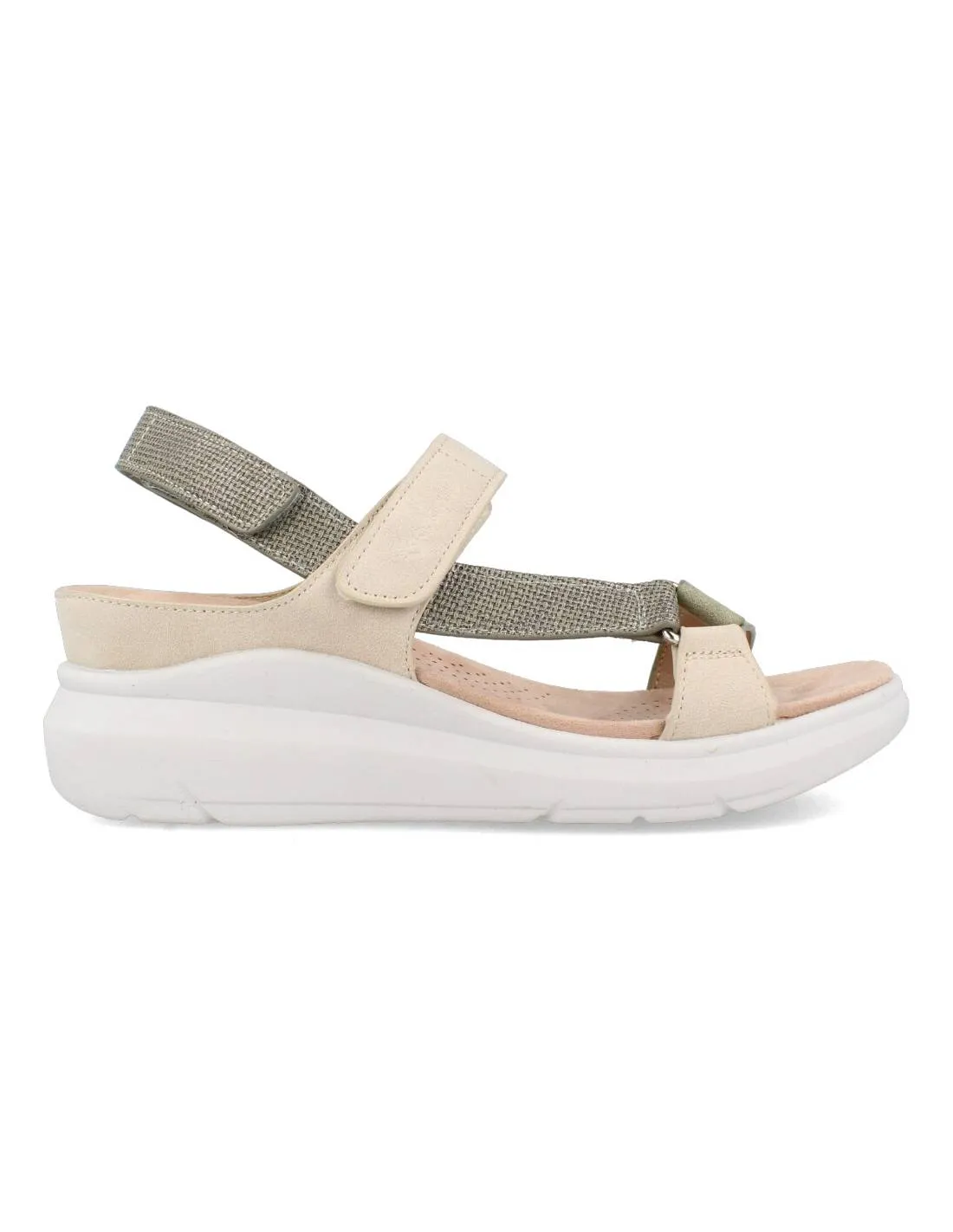 AMARPIES  SANDALIAS CUñA COMFORT VELCROS COMBI KAKI