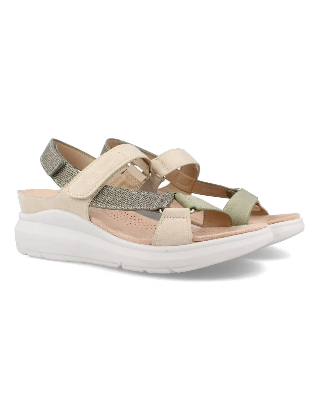 AMARPIES  SANDALIAS CUñA COMFORT VELCROS COMBI KAKI