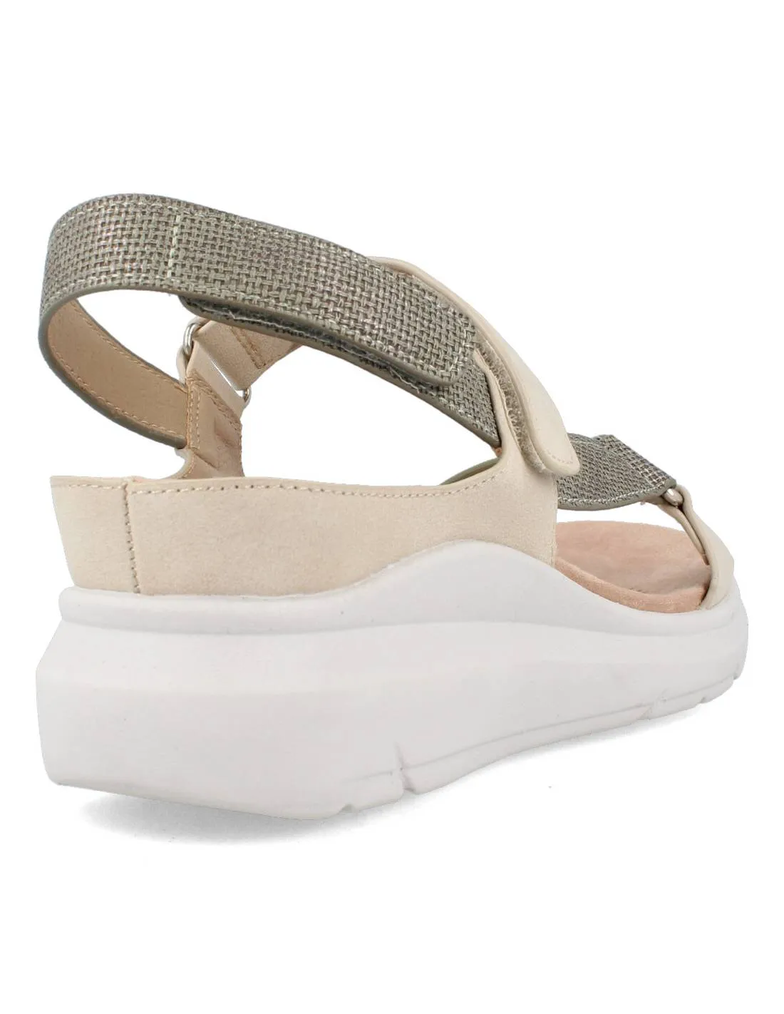 AMARPIES  SANDALIAS CUñA COMFORT VELCROS COMBI KAKI