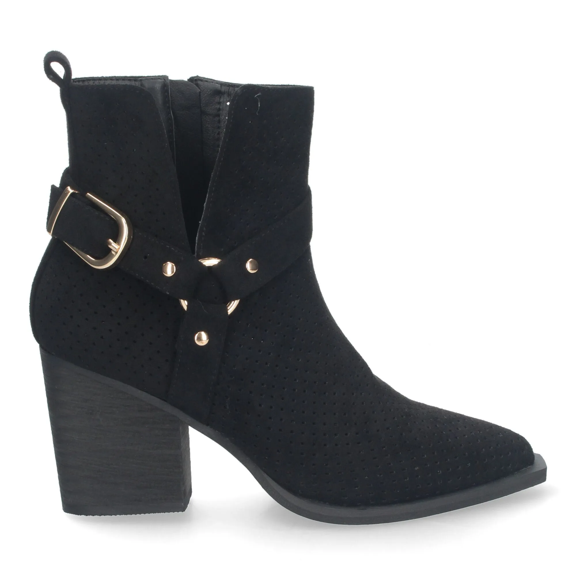 BOTINES CALADOS DE TACóN CAMPERO CóMODO MUJER NEGRO A3017