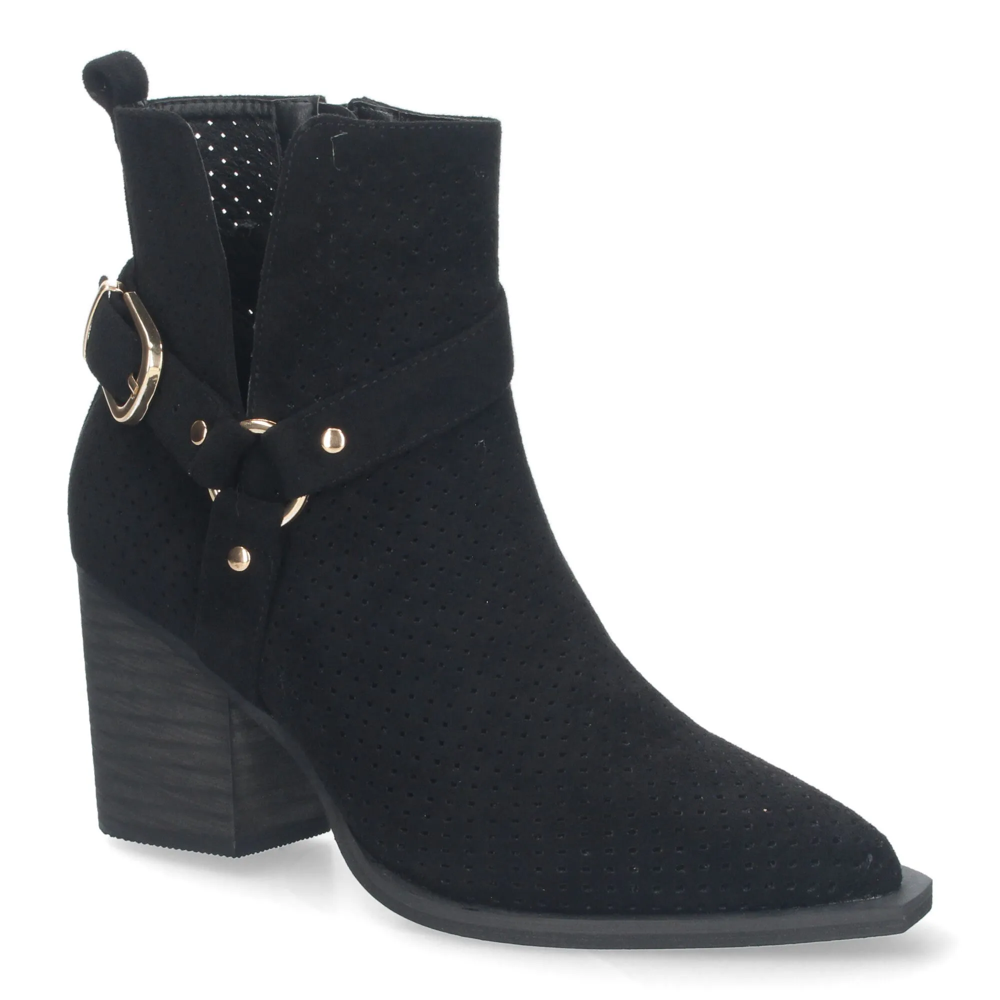 BOTINES CALADOS DE TACóN CAMPERO CóMODO MUJER NEGRO A3017