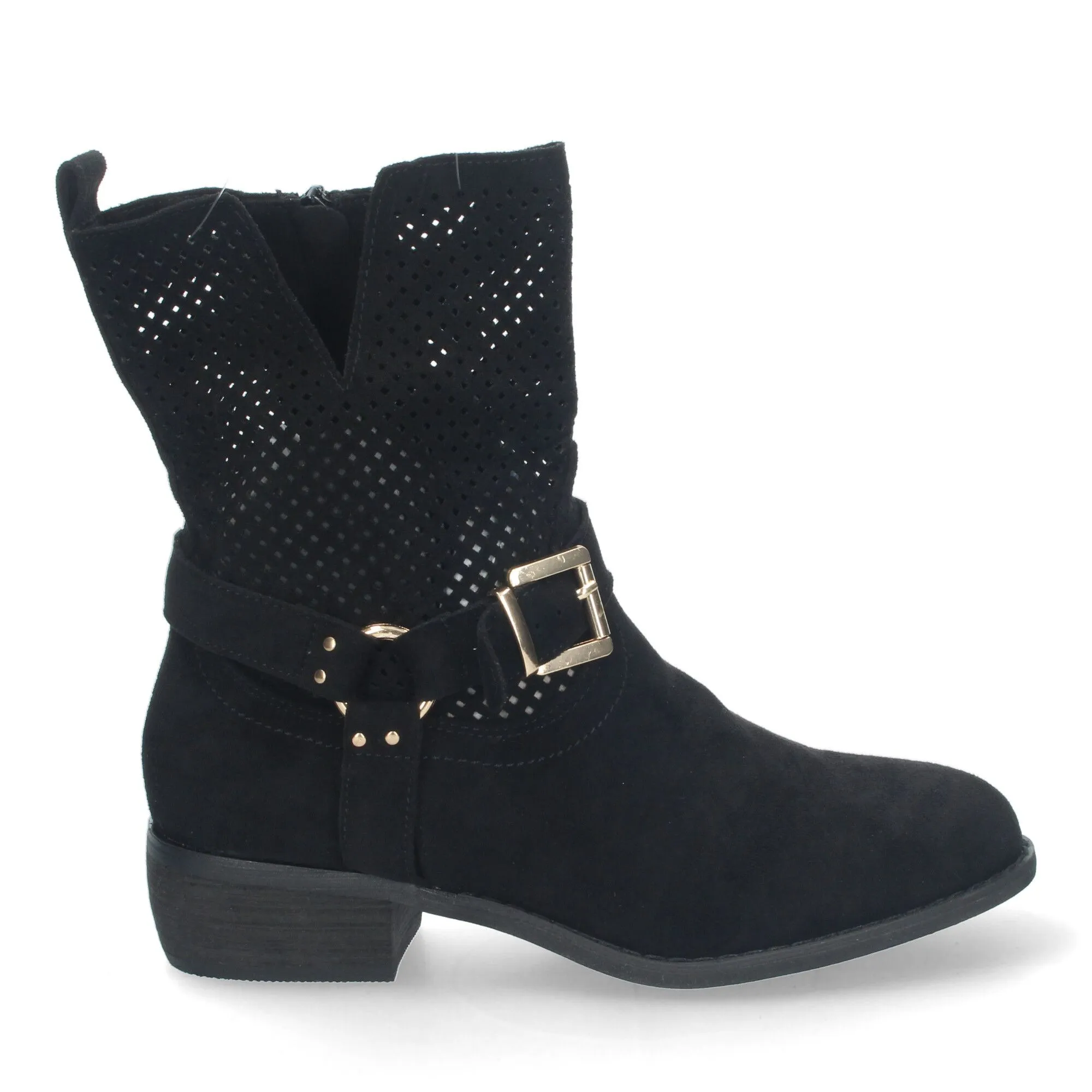BOTINES PLANOS CóMODOS CALADO EN CAñA MUJER COLOR NEGRO A3016