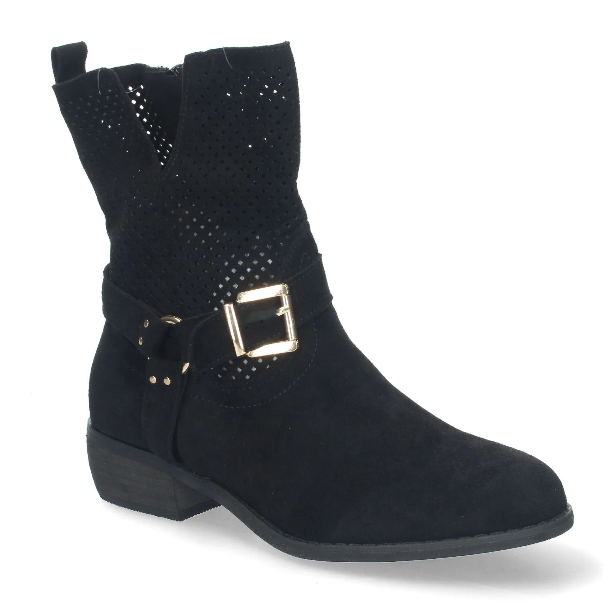 BOTINES PLANOS CóMODOS CALADO EN CAñA MUJER COLOR NEGRO A3016