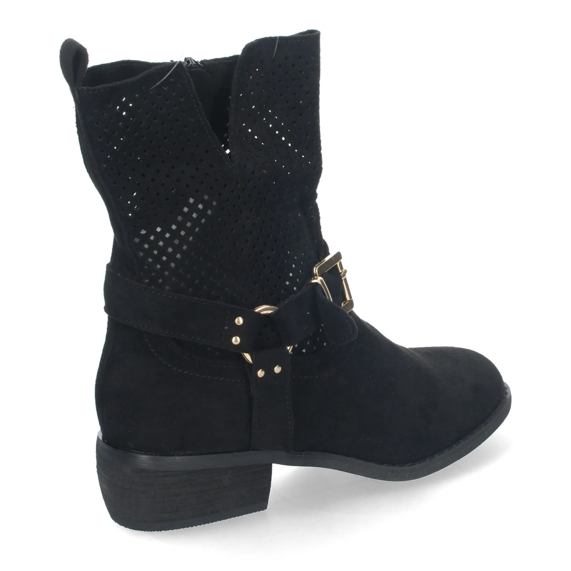 BOTINES PLANOS CóMODOS CALADO EN CAñA MUJER COLOR NEGRO A3016