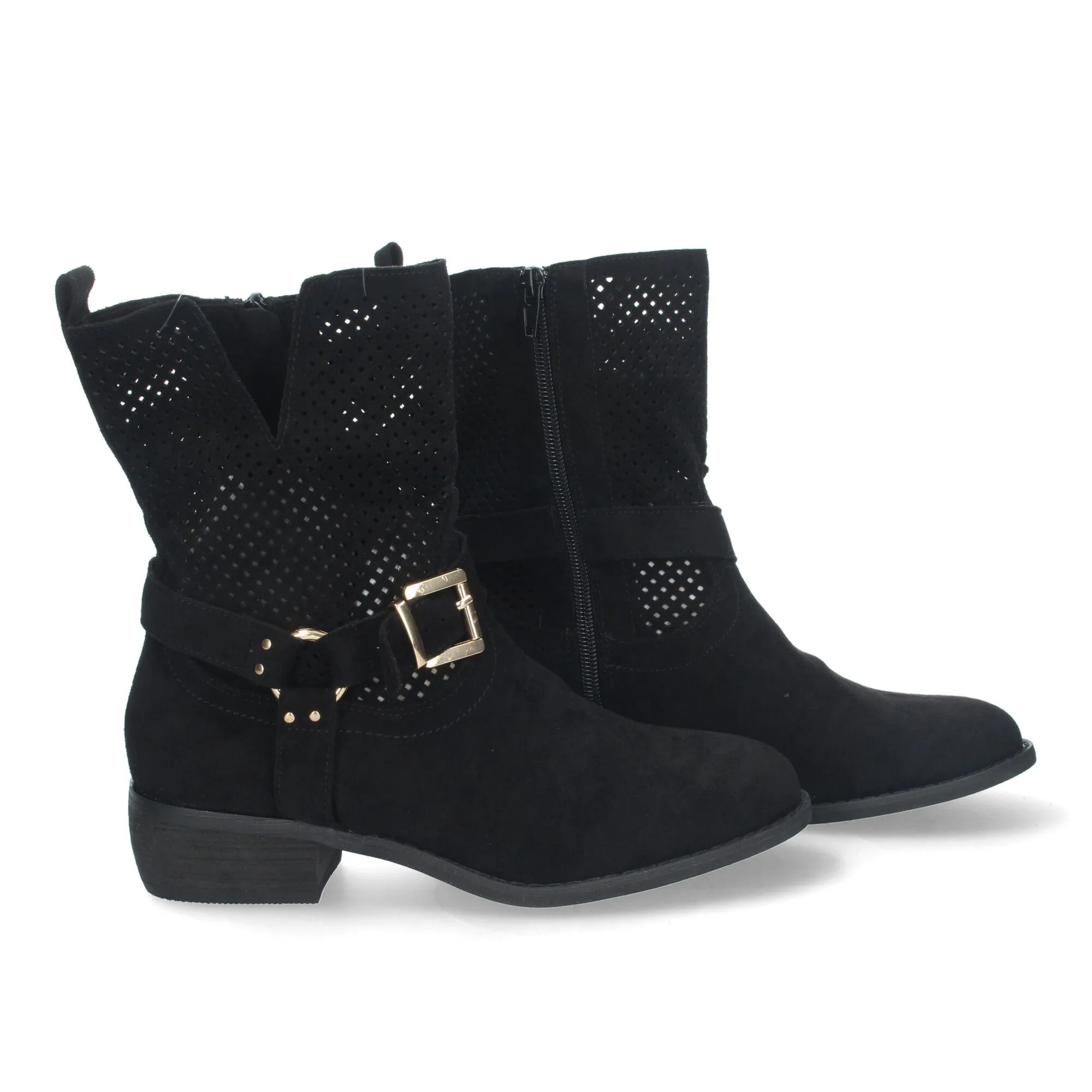 BOTINES PLANOS CóMODOS CALADO EN CAñA MUJER COLOR NEGRO A3016