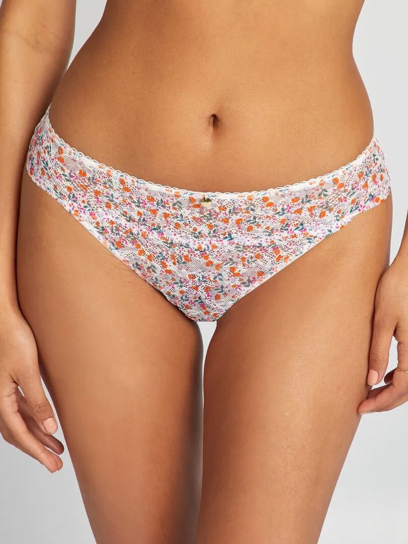 BRAGUITA DE ENCAJE DE FLORES  BLANCO