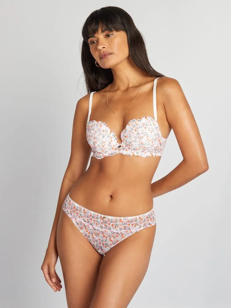 BRAGUITA DE ENCAJE DE FLORES  BLANCO
