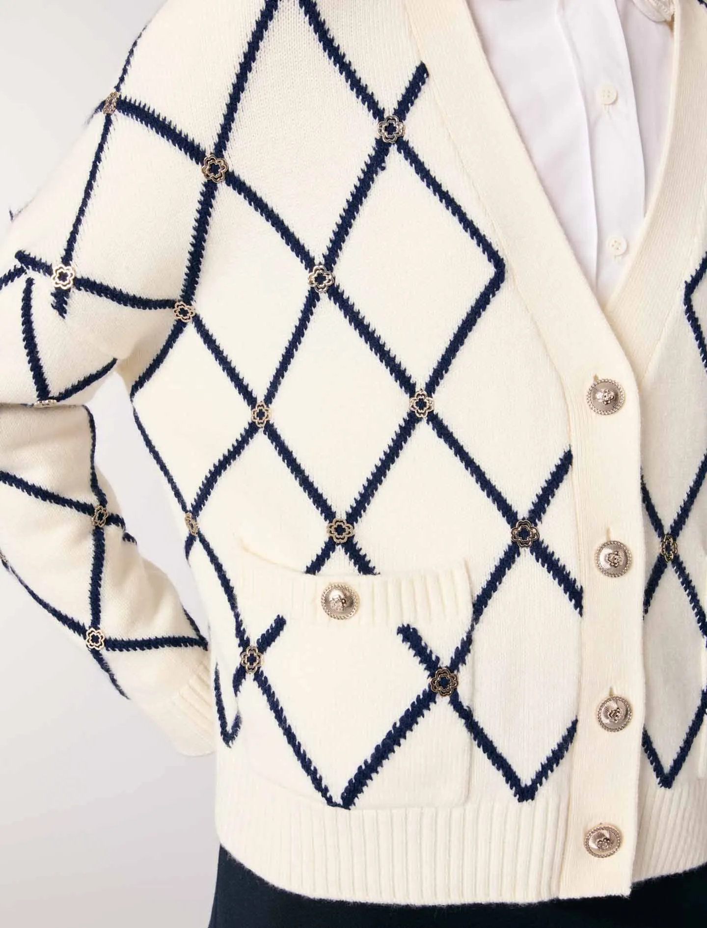 Cárdigan de punto, estampado de rombos