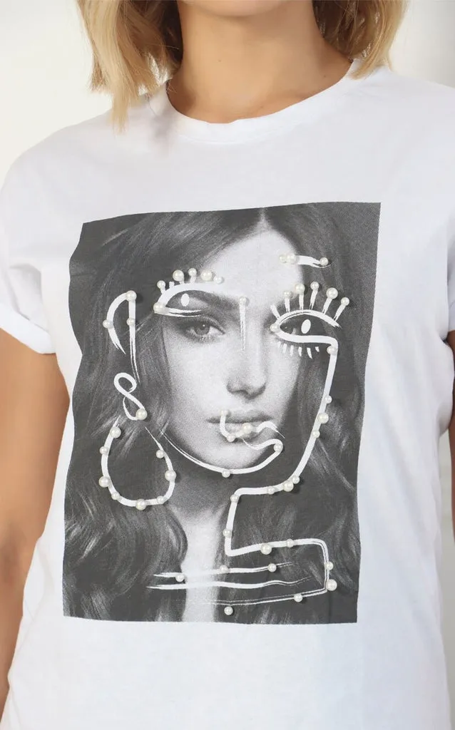 Camiseta Blanca Estampado Face