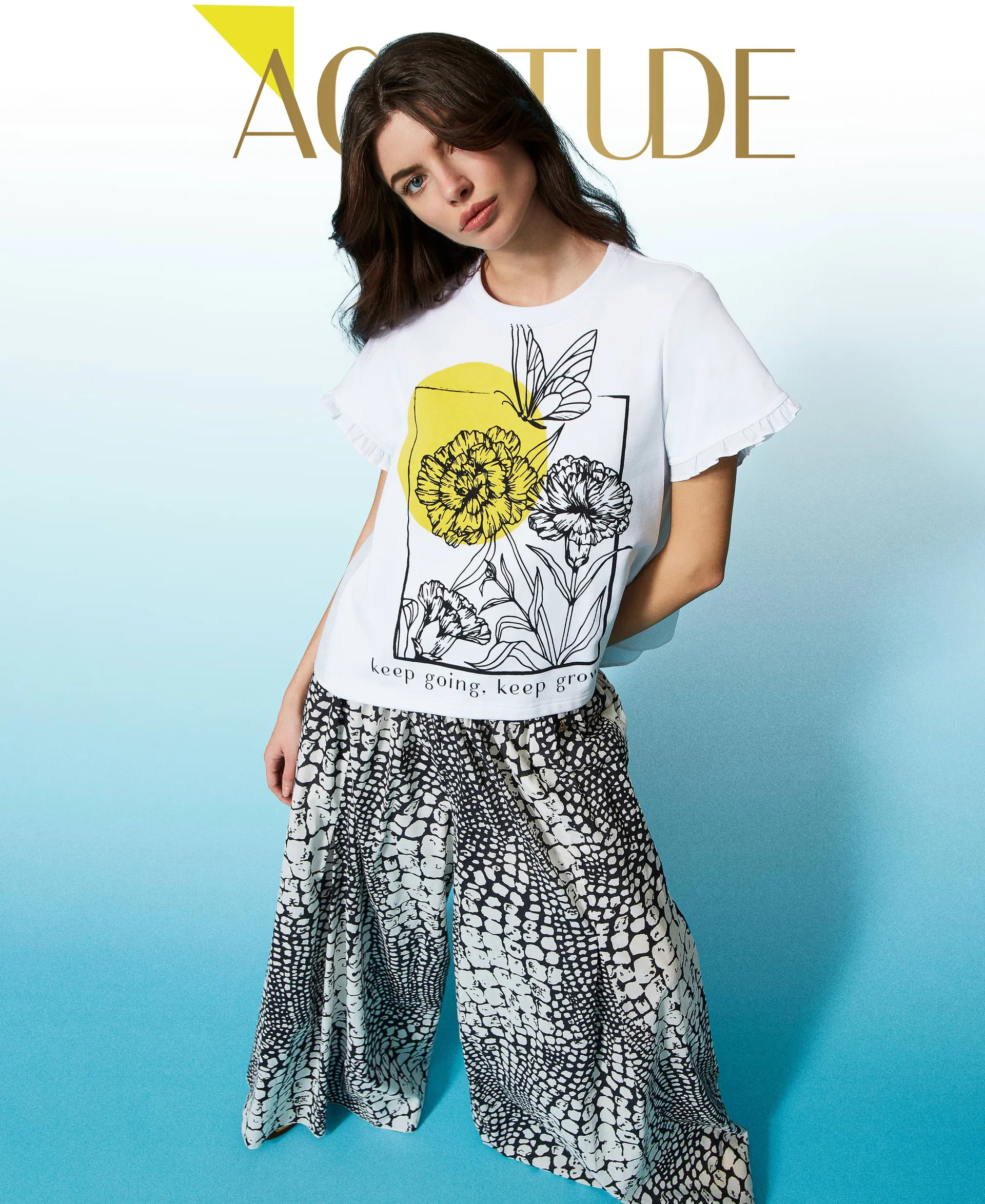 Camiseta con inserciones de popelina y estampado