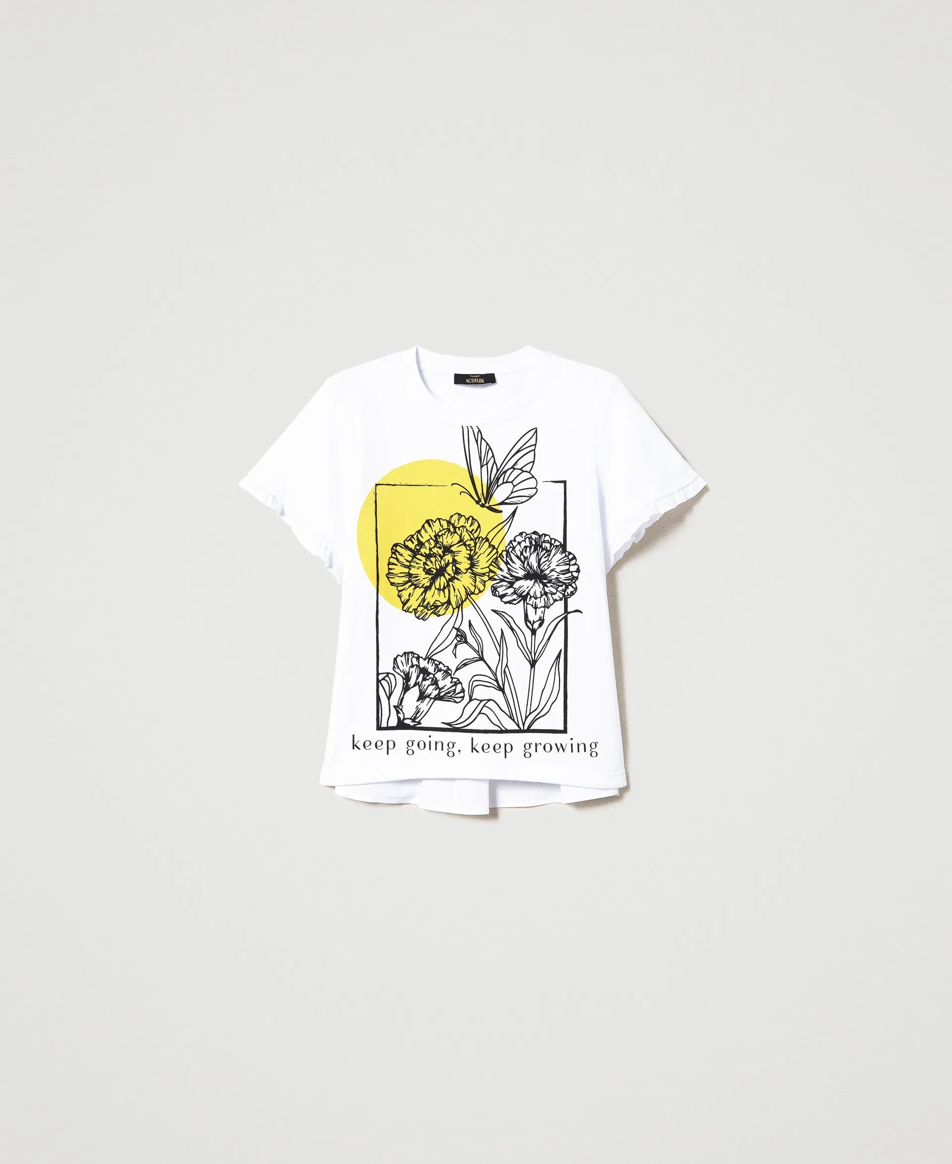 Camiseta con inserciones de popelina y estampado