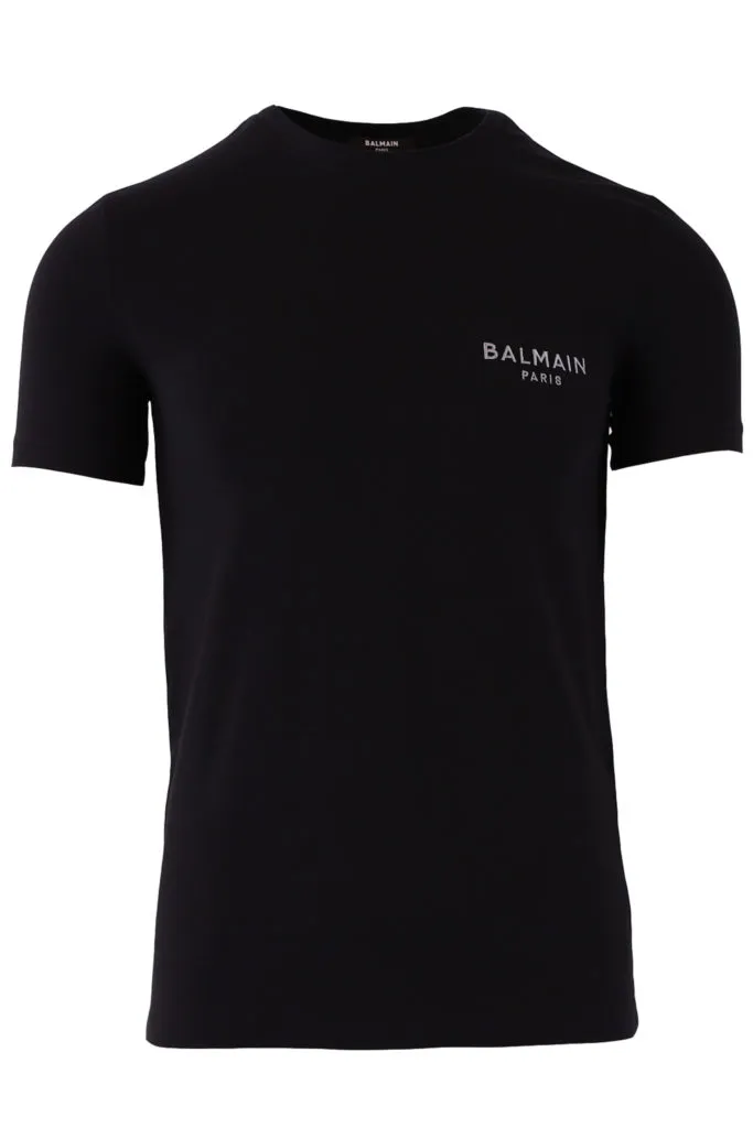 Camiseta interior negra con logo plateado bordado