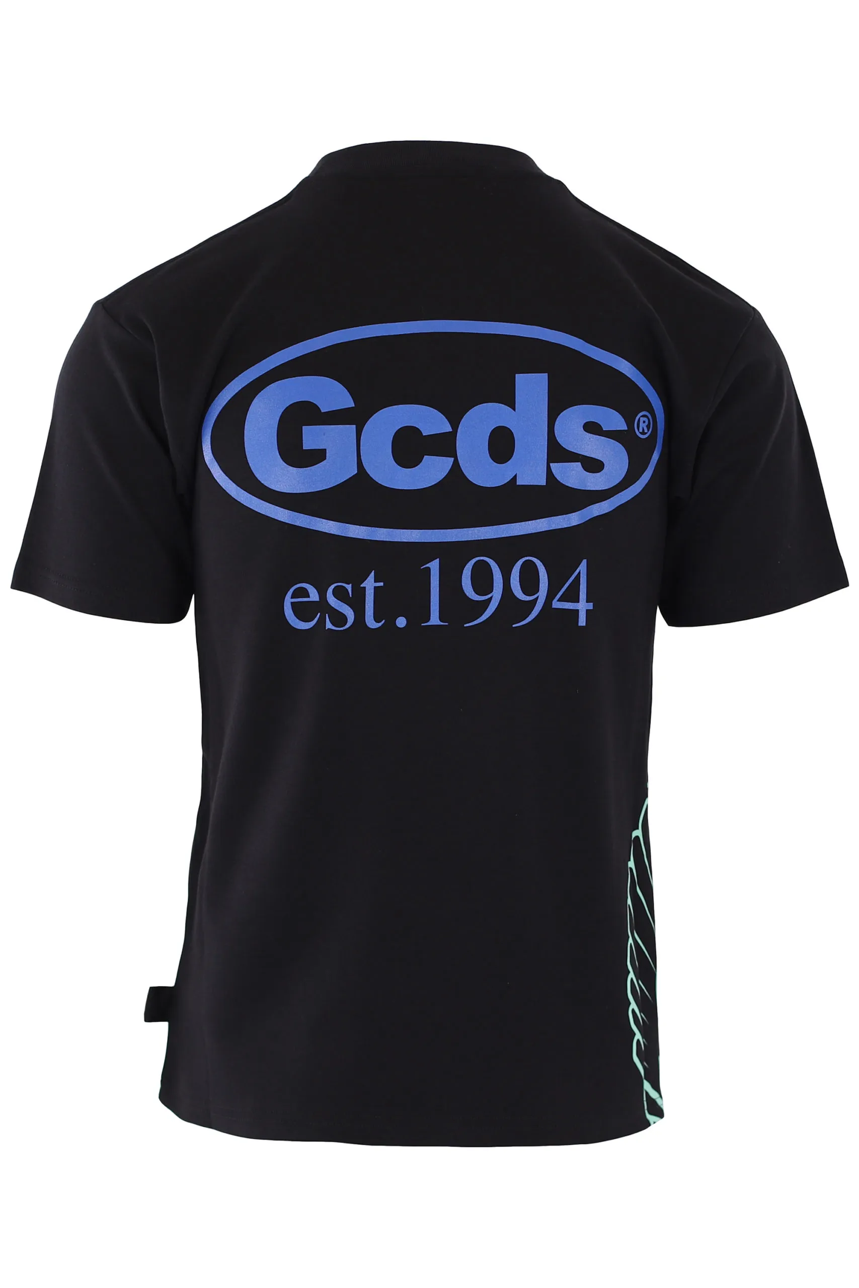 Camiseta negra con estampado de concha multicolor