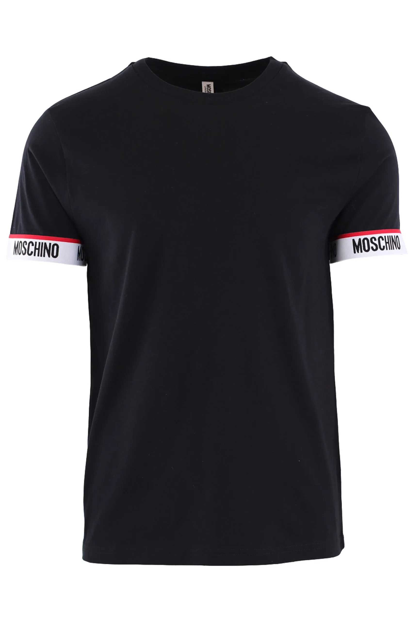 Camiseta negra con logo en cinta en las mangas