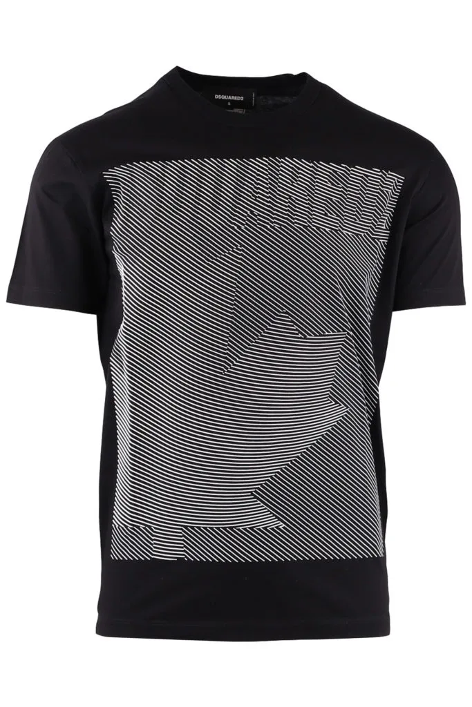 Camiseta negra con logo en lineas blancas
