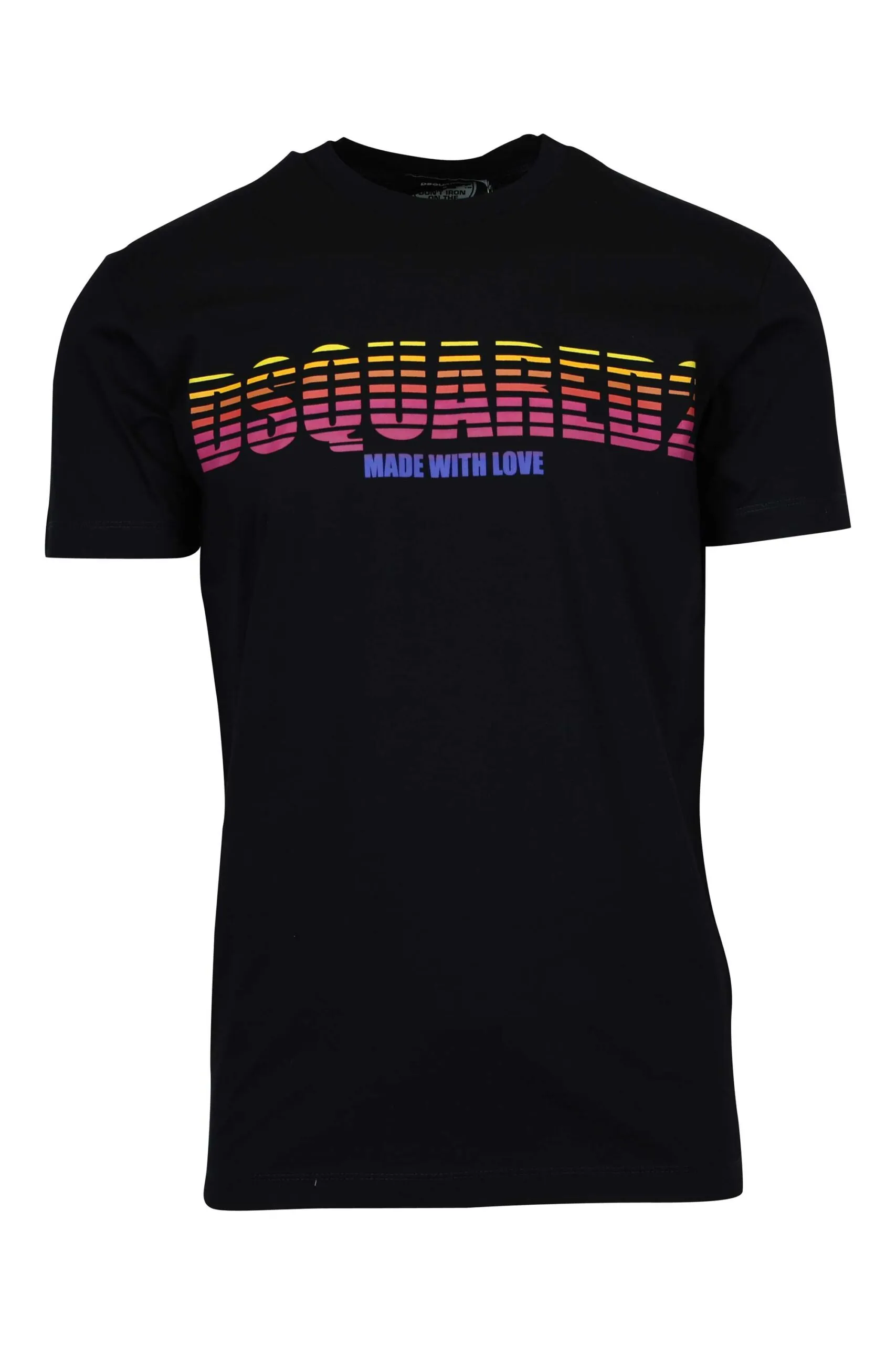 Camiseta negra con maxilogo multicolor retro