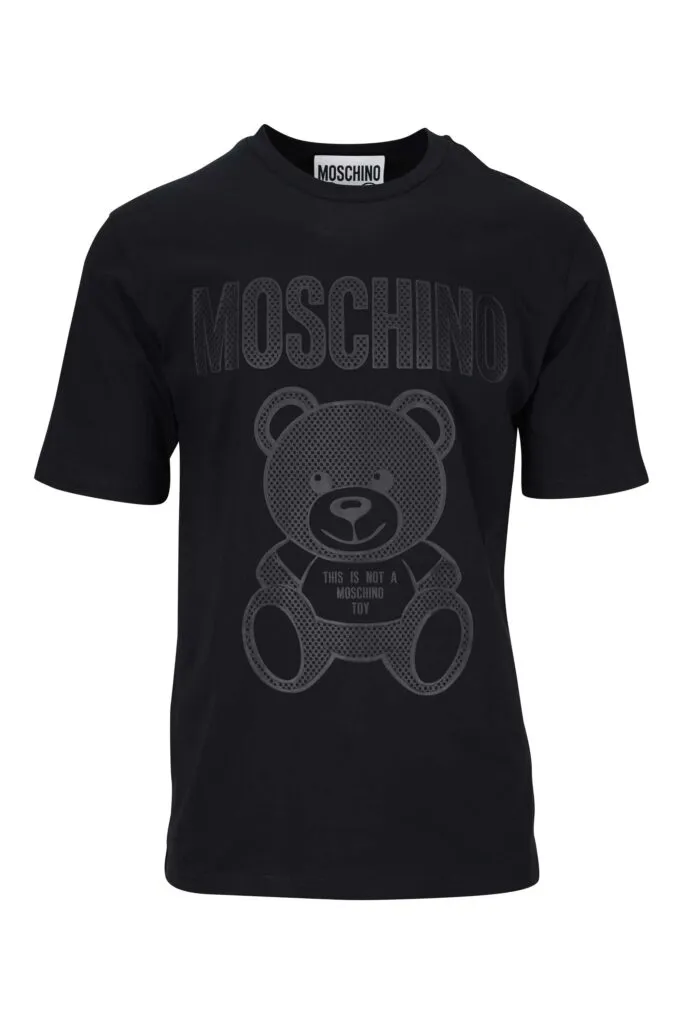 Camiseta negra con maxilogo oso en puntos monocromático
