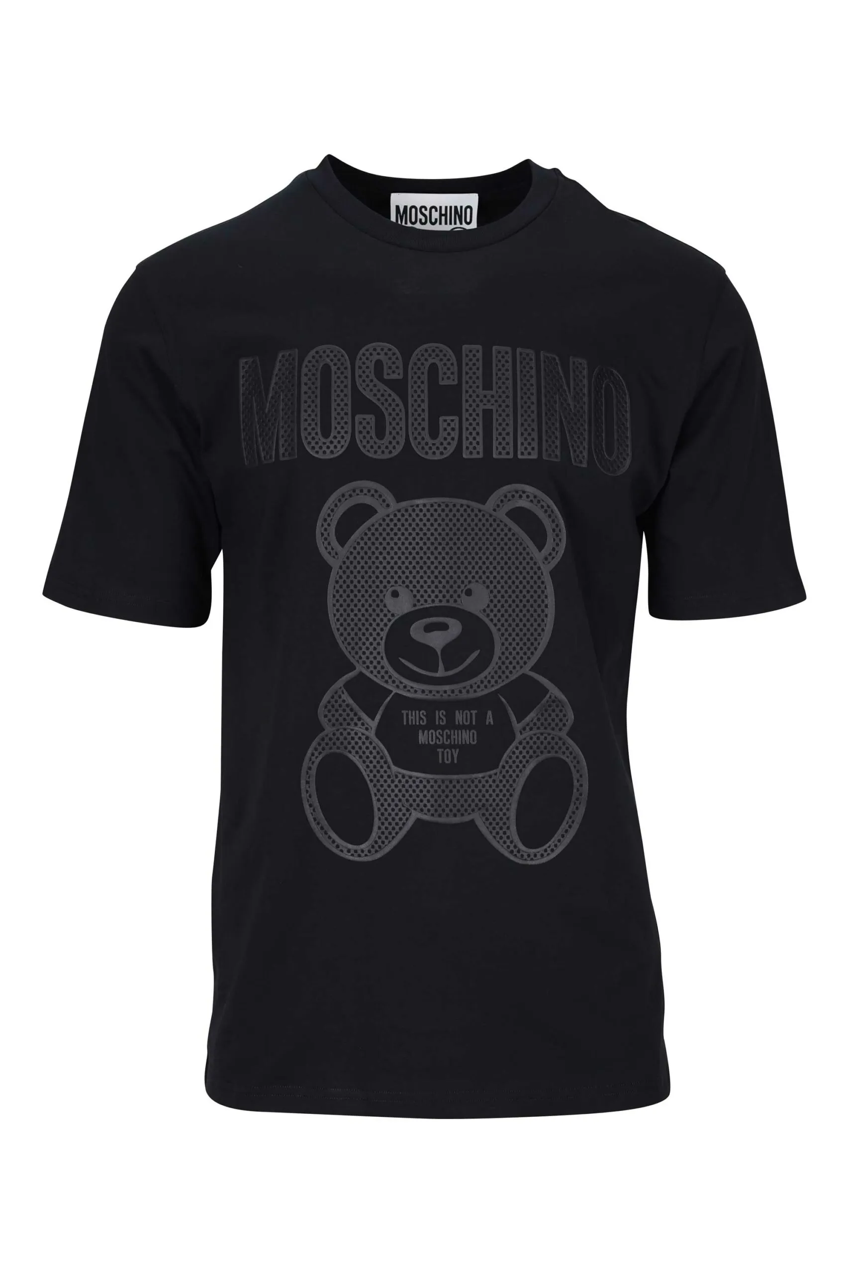 Camiseta negra con maxilogo oso en puntos monocromático