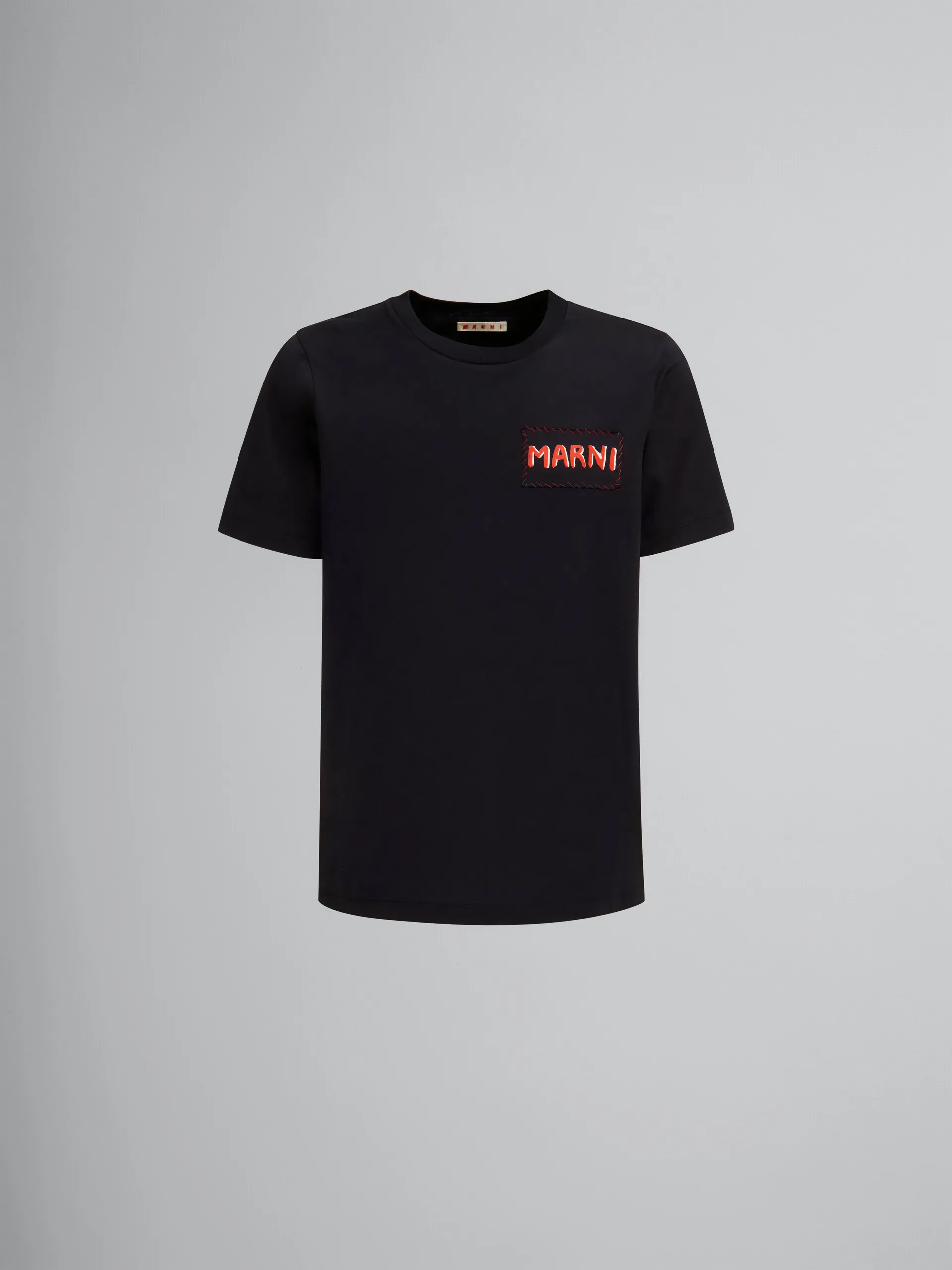 Camiseta negra de algodón orgánico con parche Marni