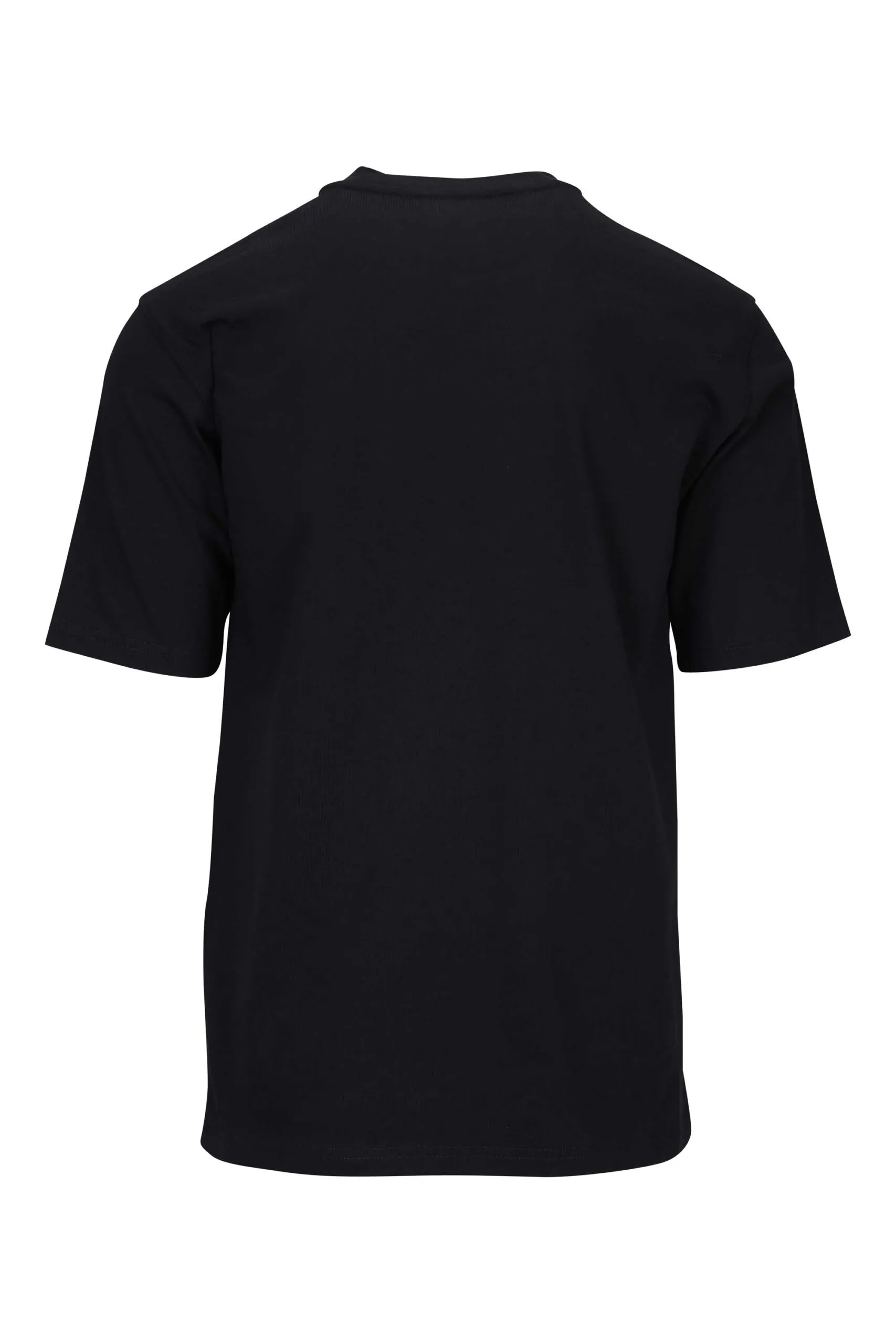 Camiseta negra mix con bolsillo y logo etiqueta monocromático