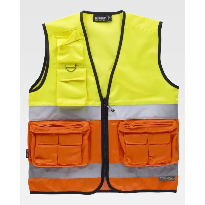 Chaleco flúor con bolsillos superpuestos para labores urbanas WORKTEAM C4046