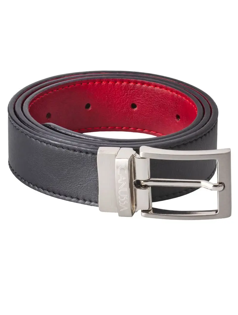 Cinturón reversible negro y rojo 100% vegano