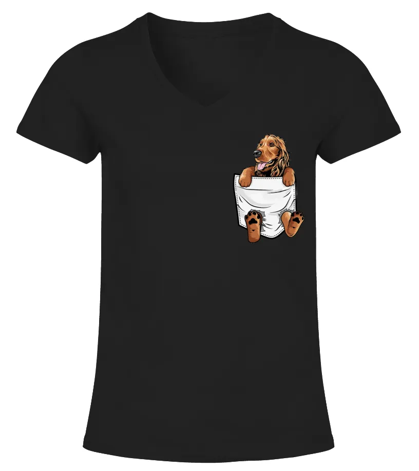 Cocker spaniel pocket Camiseta cuello pico Mujer