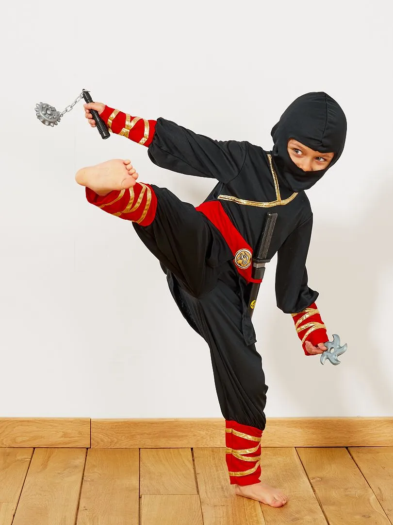 DISFRAZ DE NINJA + ACCESORIOS  NEGRO/ROJO