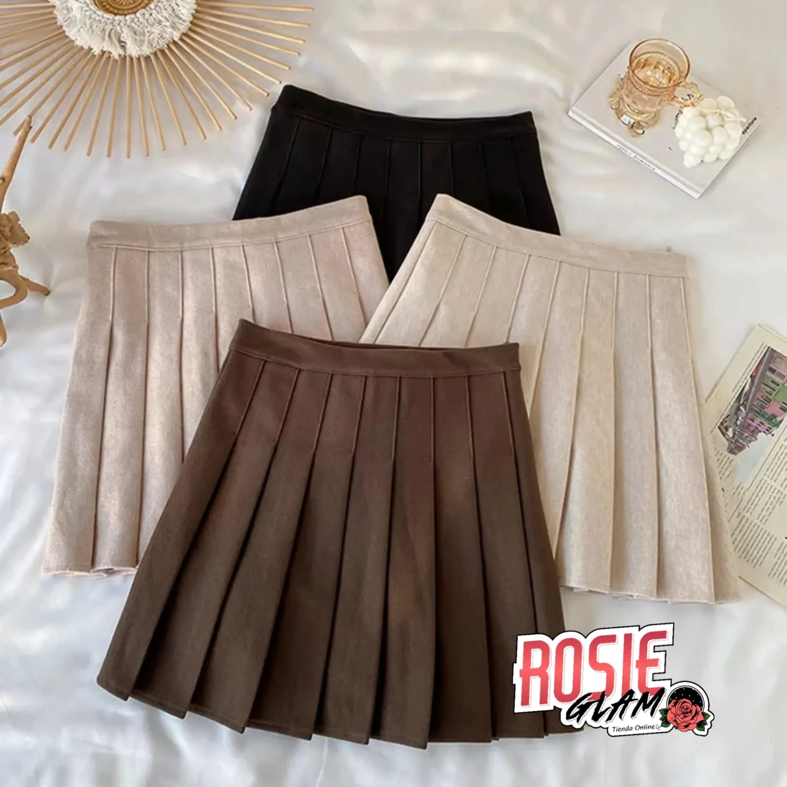 FALDA PLISADA COLORES TIERRA  ROSIEGLAM