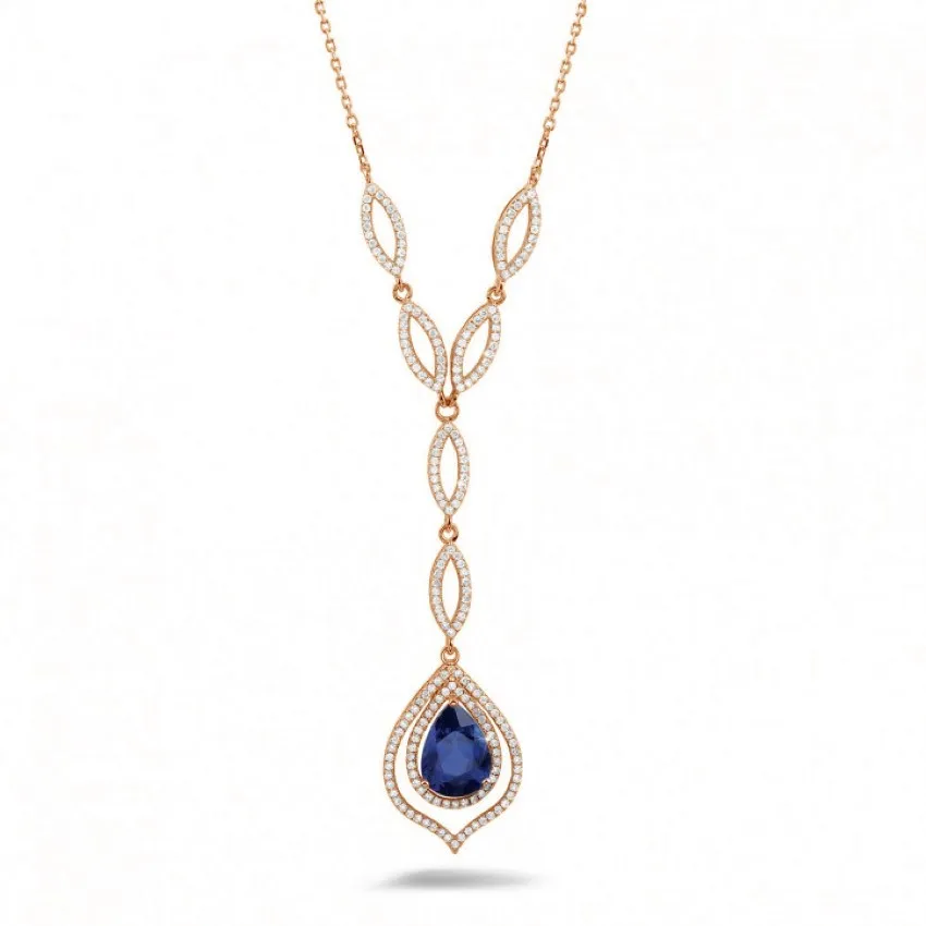 Gargantilla diamante en oro rojo con zafiro en forma de pera 