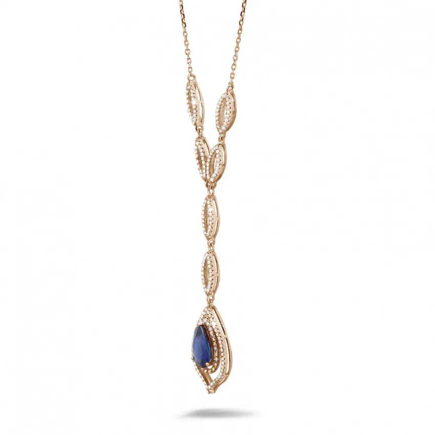Gargantilla diamante en oro rojo con zafiro en forma de pera 